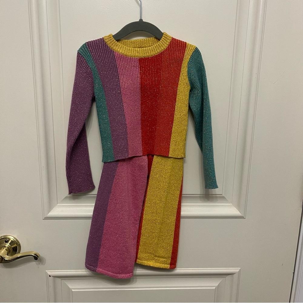 NWOT Stella McCartney Kids Metallic Knit Rainbow Striped Set 3T
